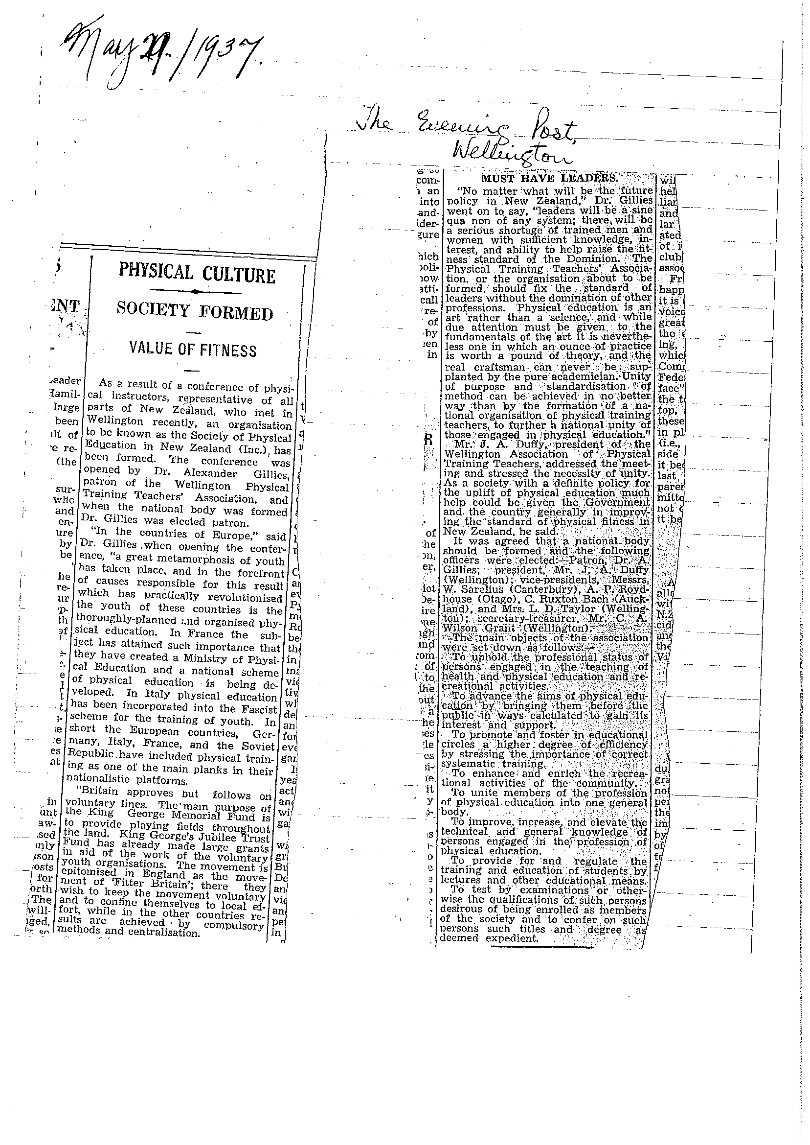 A newspaper article from 1937