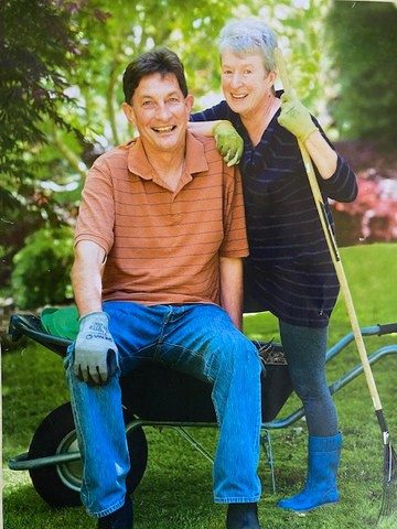 Clive and Jill in their garden